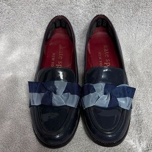Kate Spade Dark Blue Patent Loafers with Ribbon Accent